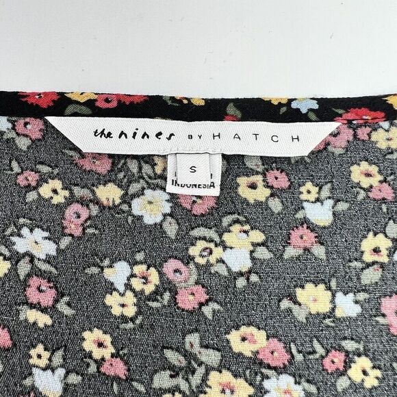 The Nines by HATCH Tie 3/4 Sleeve Crepe Maternity Blouse Black Floral Print S - Picture 4 of 5